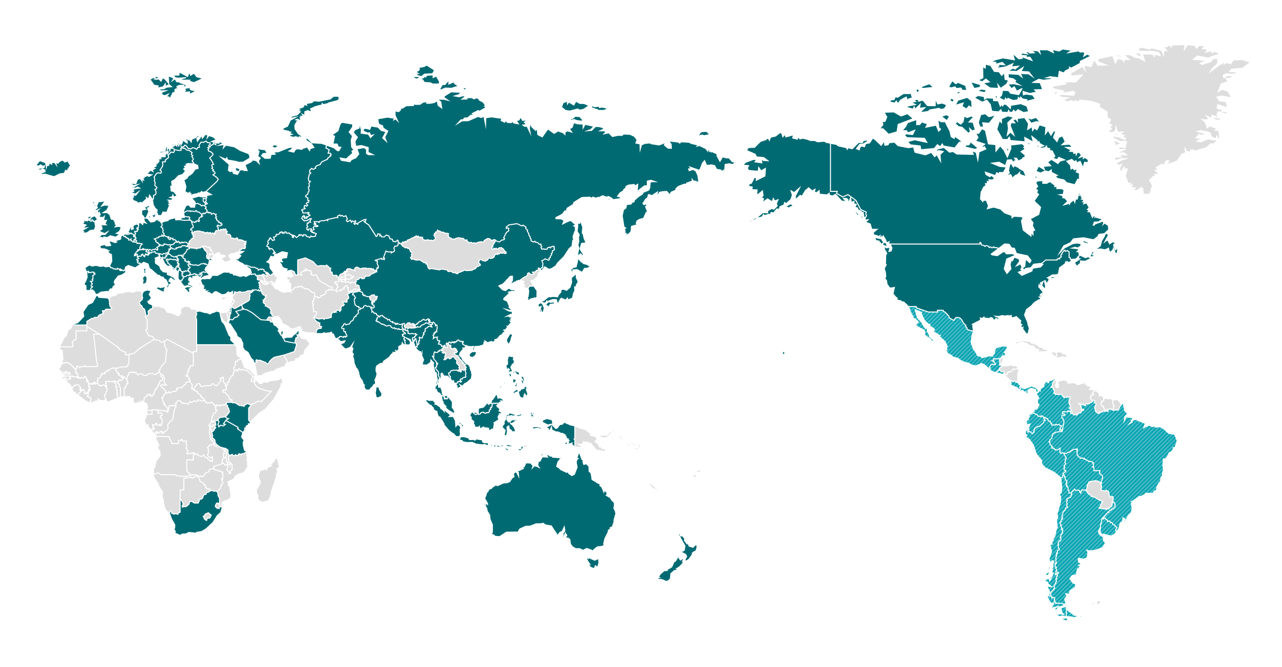 Map showing countries in Latin America operating e-waste collection and recycling programs